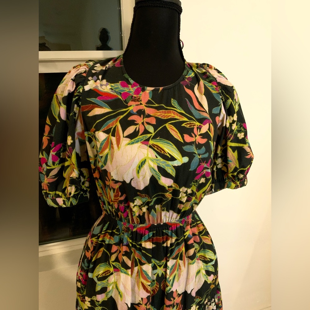 Open back Floral Puff Sleeve Dress